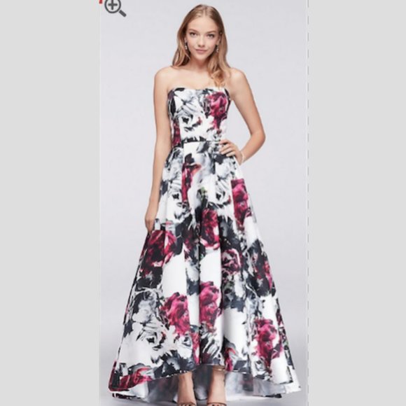 Betsy and Adam High-Low Floral Satin Ball Gown - Picture 3 of 3